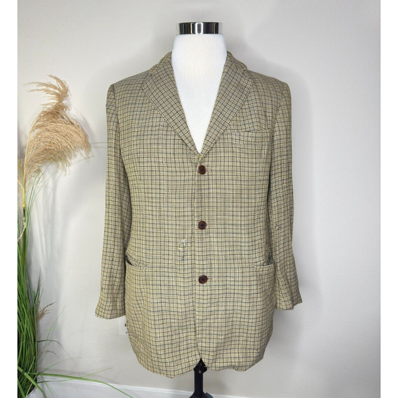 Hugo Boss Tweed Sport Coat Blazer 42L Brown Check Loro Piana Zelander Wool - Picture 1 of 14